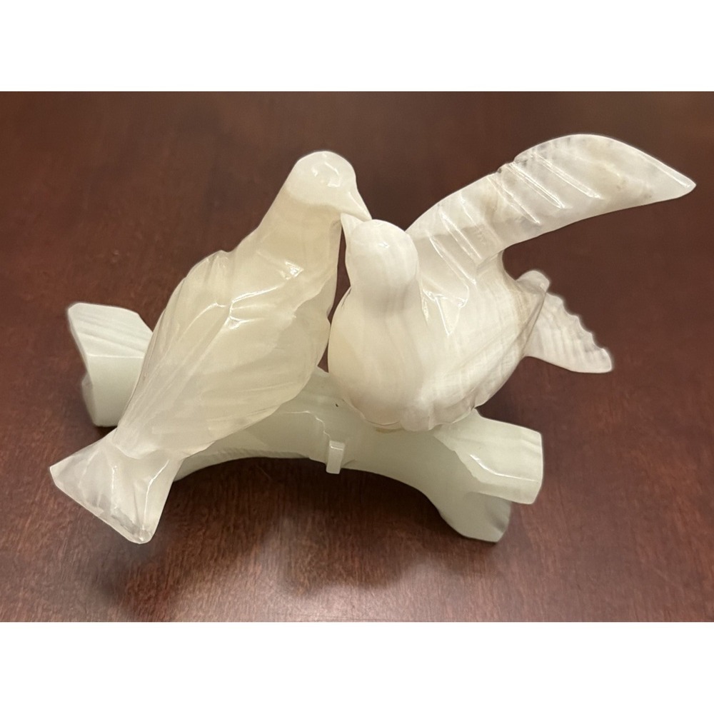 VINTAGE HAND CARVED LOVE BIRD DOVES ONYX AGATE MARBLE STONE FIGURINE WEDDING